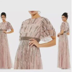 MAC DUGGAL 93582 EMBELLISHED FULL LENGTH LAYERED SLEEVE VINTAGE ROSE GOWN sz 12